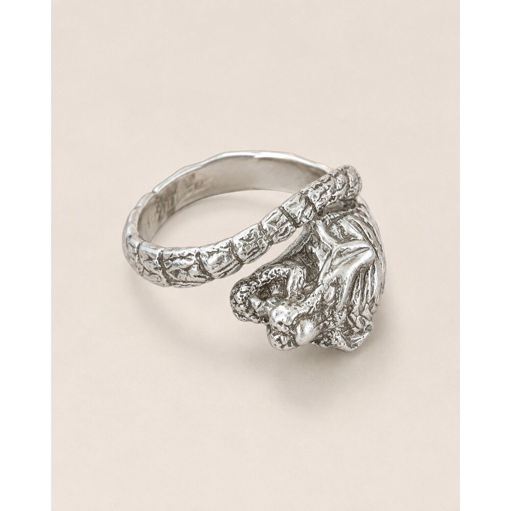 Vintage Sterling Silver Dragon Ring Size 7 Wraparound Trunk Figural Animal